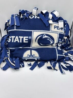 Penn State Fleece Throw Pillow Blue White Logo Fringed Collegiate Sports Decor